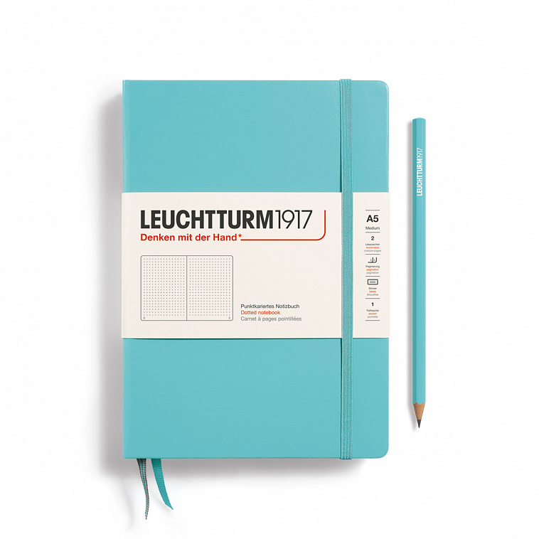 Записная книжка в точку Leuchtturm Rising Colours А5 251 стр., твердая обложка бирюзовая 606x758