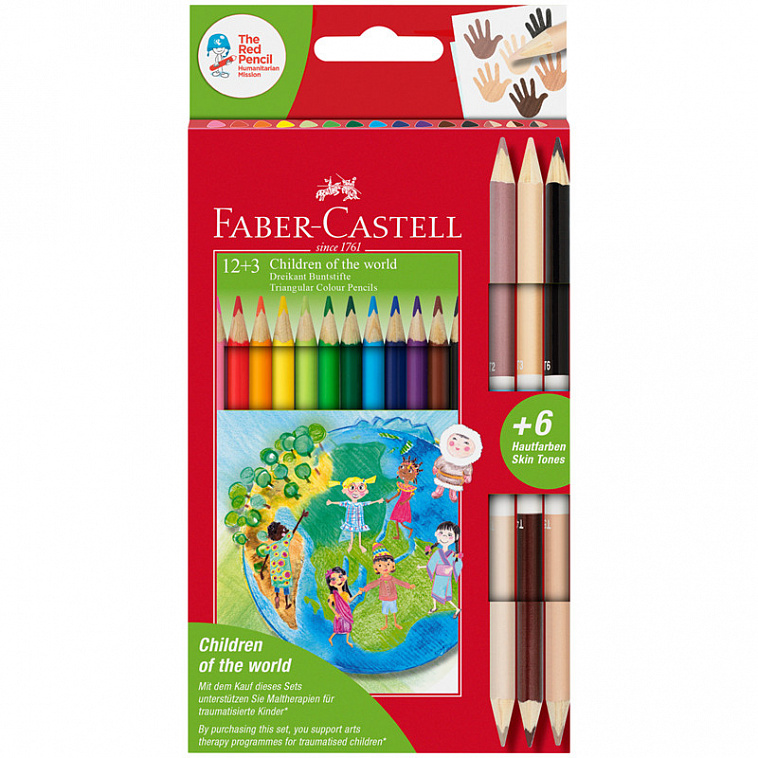 Набор карандашей цветных Faber-Castell "Дети мира" 12 цв., трехгран, заточ.+6цв., картон. упаковка