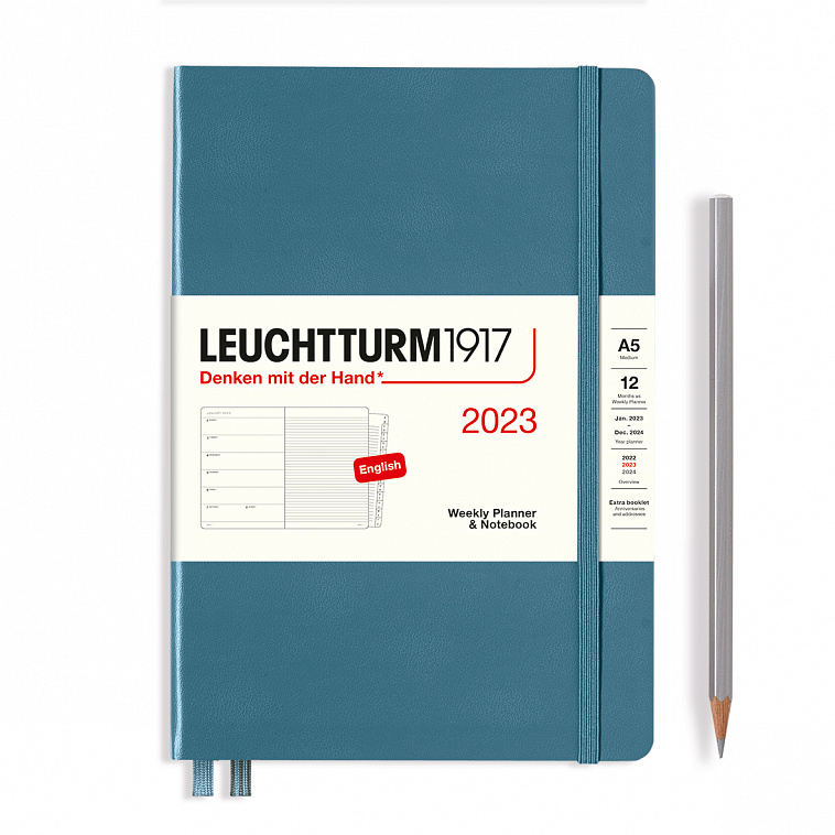 Еженедельник датир. Leuchtturm1917 Medium A5 на 2023г, 72л, тв. обл, цвет: Синий Камень + алфавитная