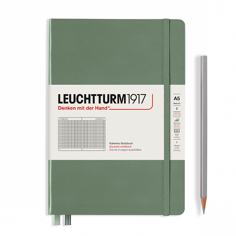 Записная книжка в клетку Leuchtturm A5 251 стр., твёрдая обложка, оливковый