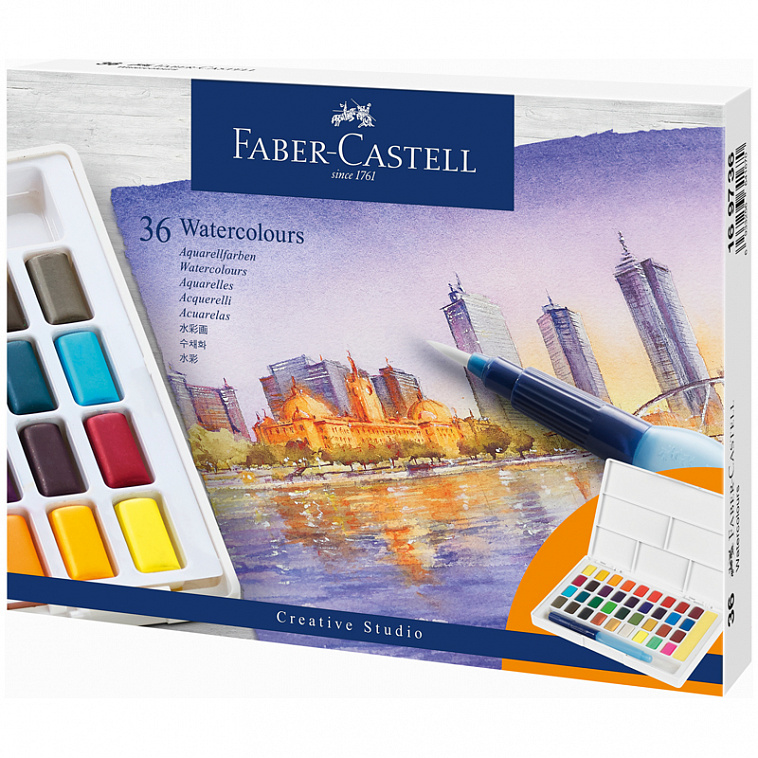 Набор акварели Faber-Castell "Watercolours" 36 цв + кисть "Water Brush"+ съемная палитра, пластикова