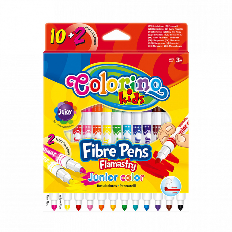 Набор фломастеров Colorino "Junior" 10 цветов + 2 флюресцентных цвета 606x758