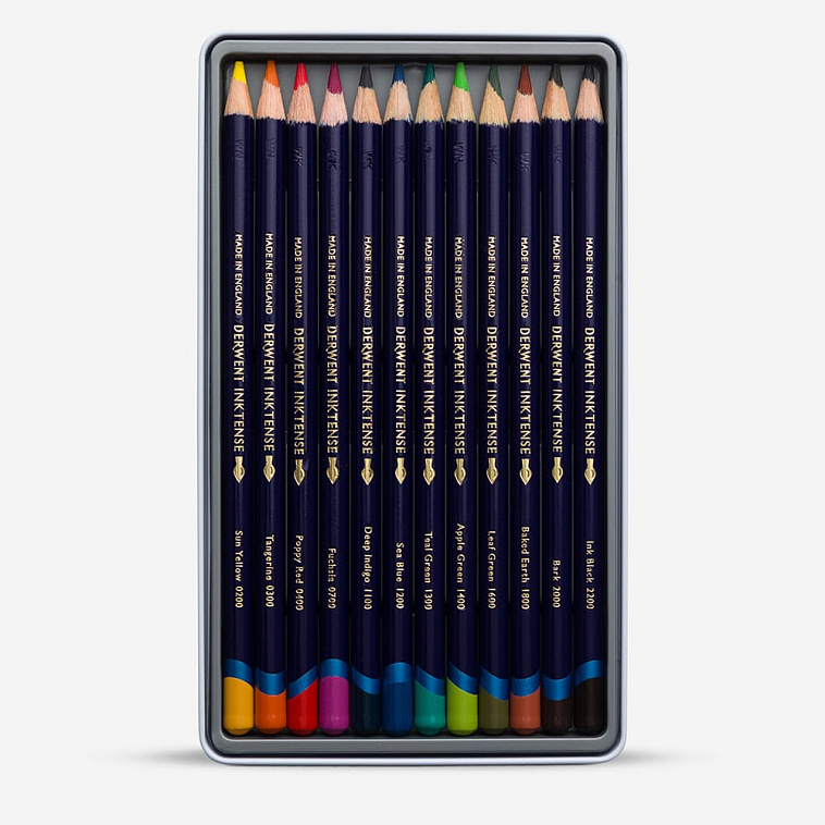 Набор карандашей чернильных Derwent "Inktense" 12 цв в метал кор   606x758