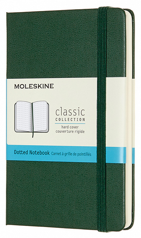 Записная книжка, пунктир Moleskine "Classic" Pocket 90х140 мм 192 стр., твердая обложка зеленая