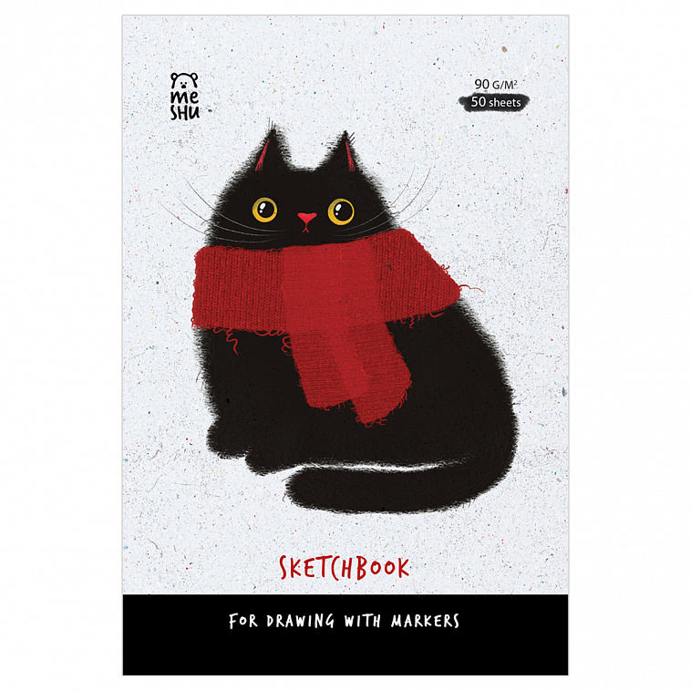Скетчбук для рисования маркерами на склейке MESHU "Cat" А5 50 л 90 г, soft touch 606x758