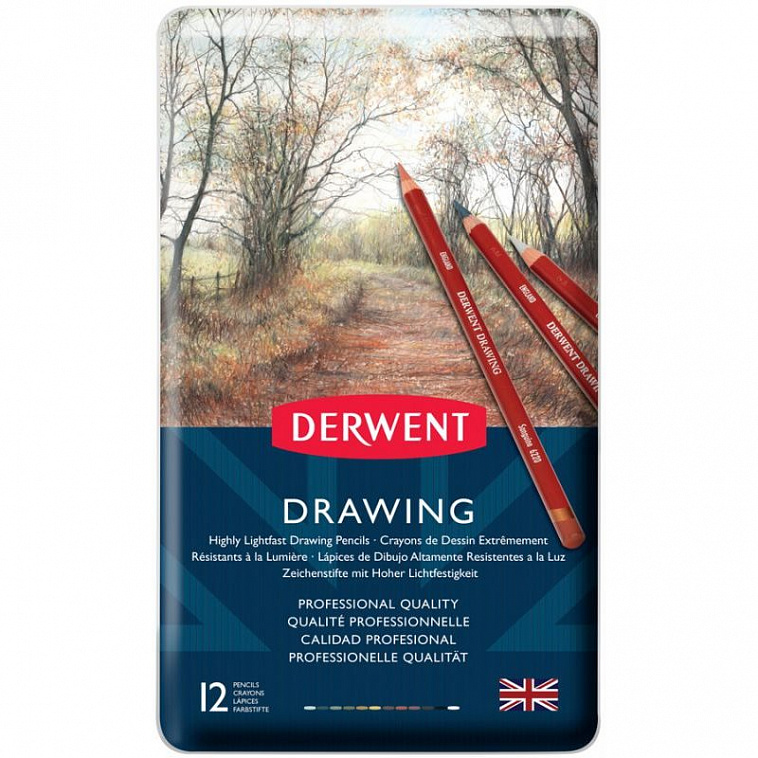 Набор карандашей цветных Derwent "Drawing" 12 цв в метал кор  