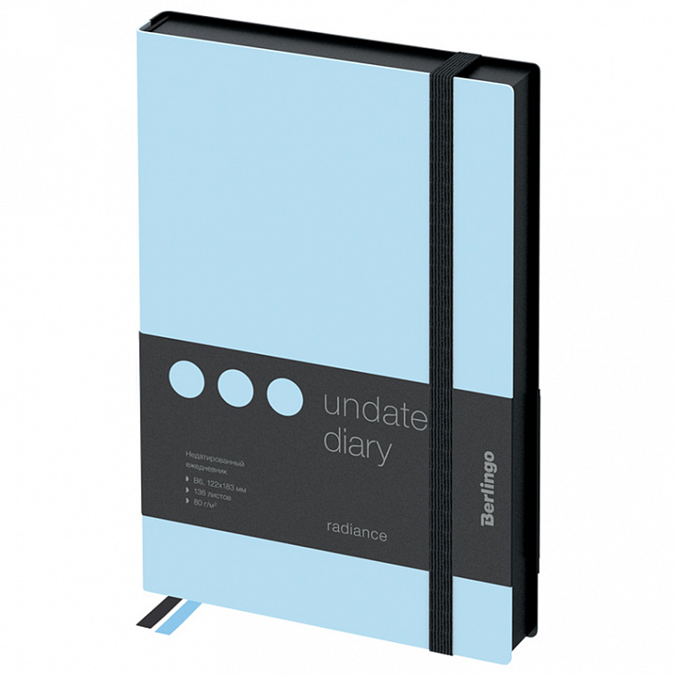 Ежедневник недатированный, кожзам, Berlingo "Instinct" B6 136 л, черный/аквамарин, с резинкой 606x758
