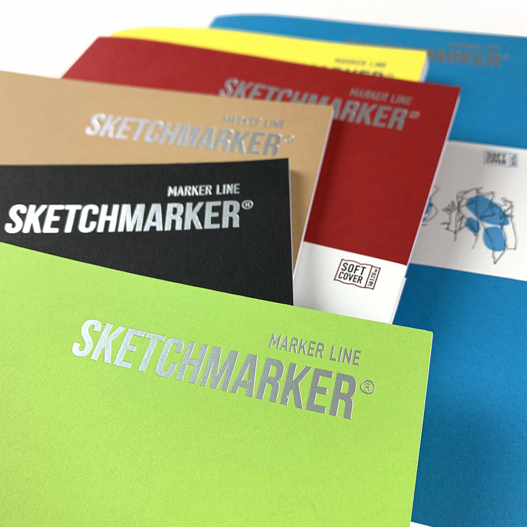 Скетчбук для маркеров Sketchmarker "MARKER LINE" 14,8х21 см 16 л 160 г мягкая и твердая обложка, разные цвета