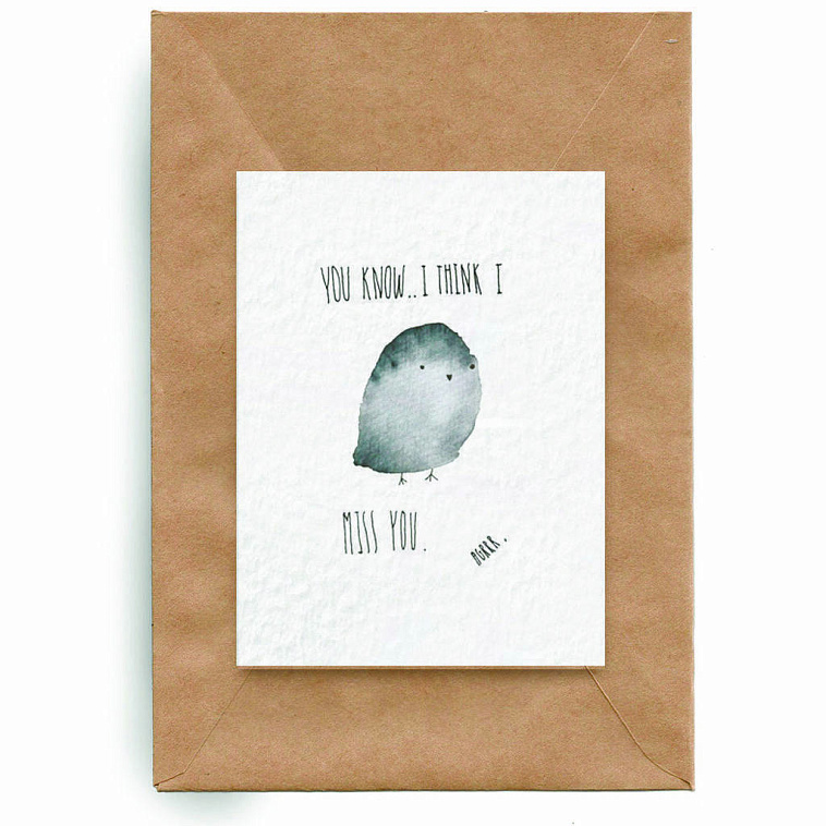 Открытка Yetti "Птичка miss you" 606x758