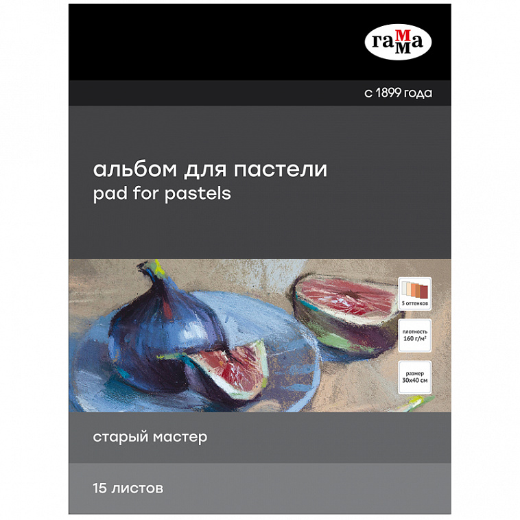 Альбом-склейка для пастели Гамма "Старый Мастер" 15 л 160 г, 5 цветов, теплые тона