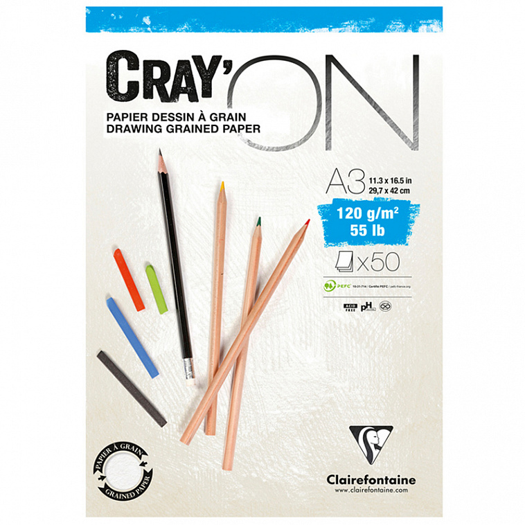 Блокнот-склейка Clairefontaine "Cray'ON" А3 50 л 120 г, мелкозернистый 606x758