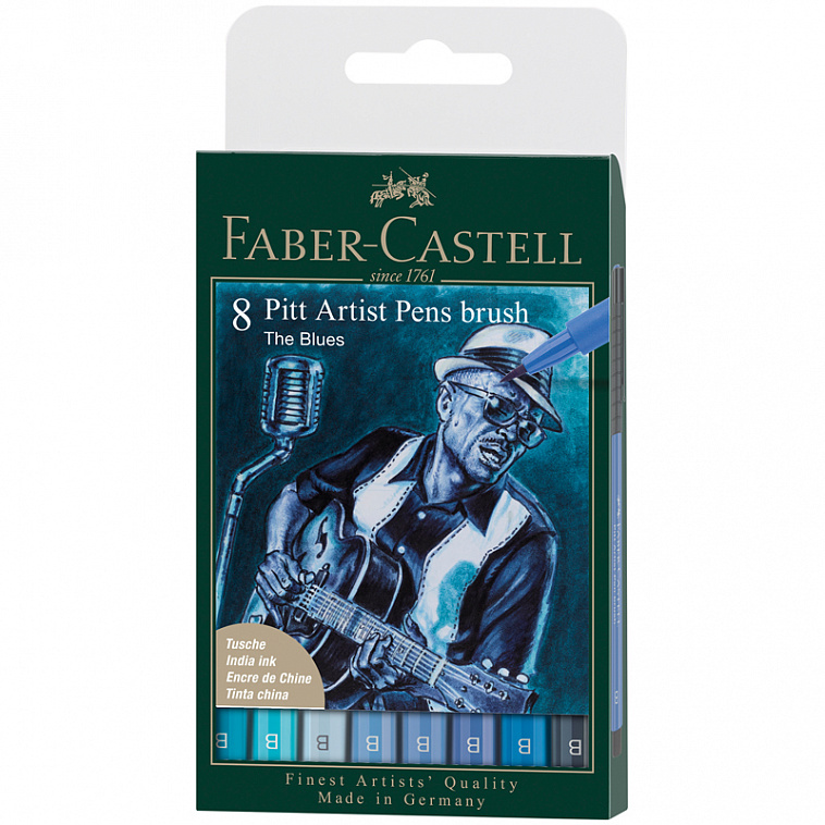 Набор капиллярных ручек Faber-Castell "Pitt Artist Pen Brush The Blues" 8 шт., пластик. уп., европод