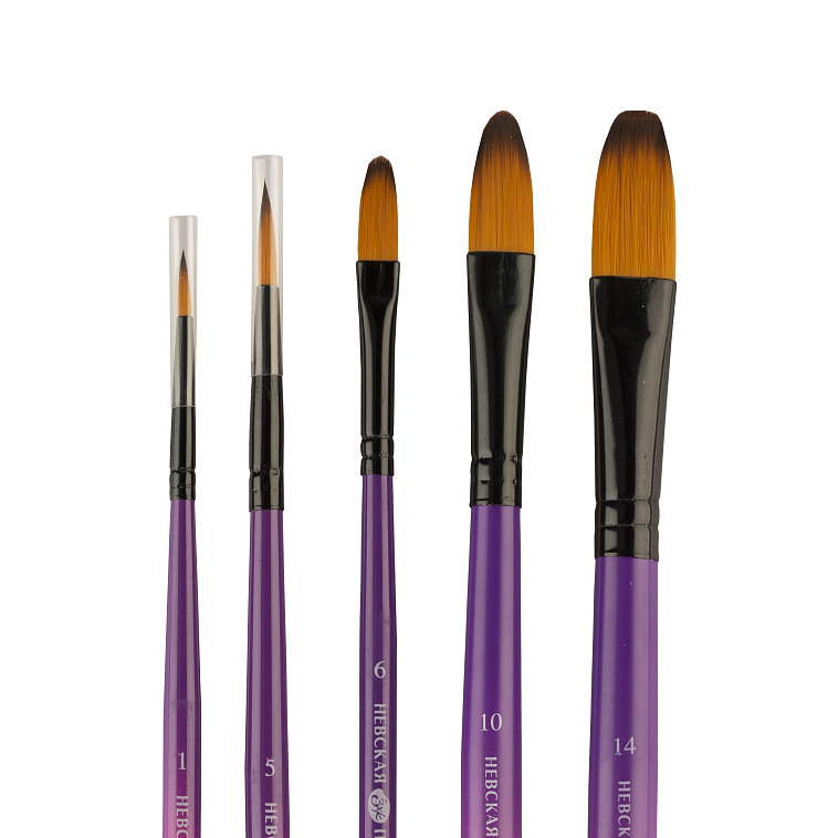 Набор кистей синтетика Decola №6, 5 шт (№ 1, 5 круглая, короткая ручка; № 6, 10, 14 овальная, коротк 606x758