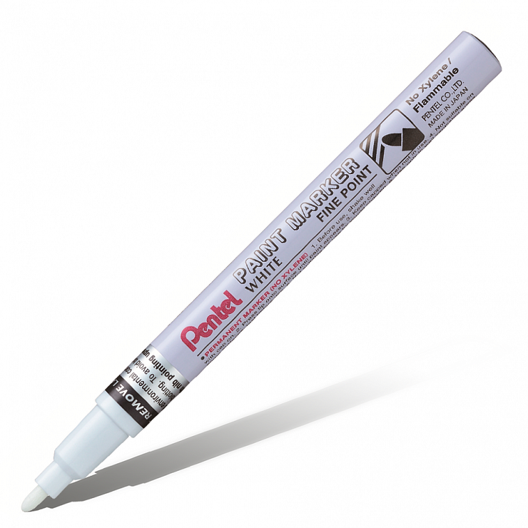 Маркер перманентный Pentel "Paint" 2,9 мм, с круглым наконечником, алюминиевый корпус, белый 606x758