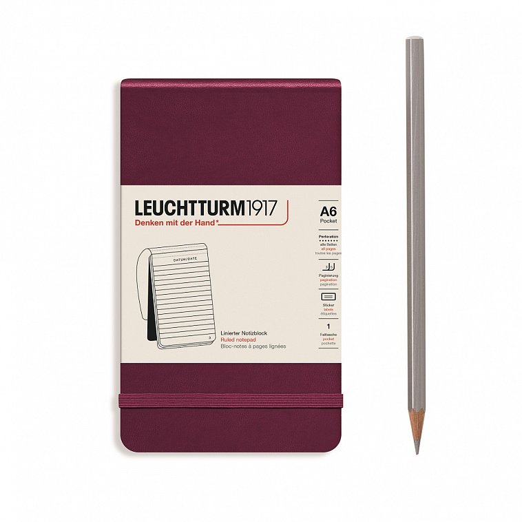 Блокнот в линейку Leuchtturm Reporter Notepad Pocket 188 стр., твердая обложка винный
