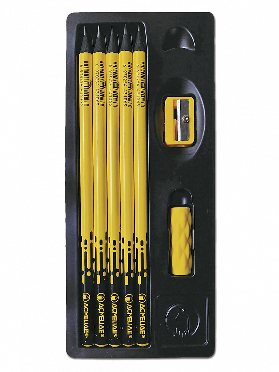 Набор чернографитных карандашей Acmeliae "For exam" 10 шт, 2B, с держателем-ластиком и точилкой