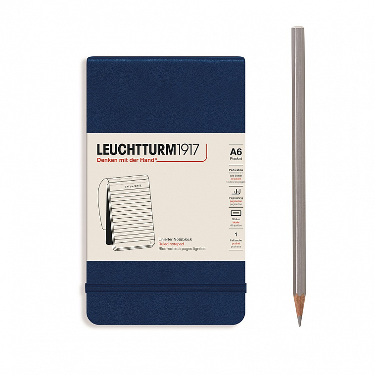 Блокнот в линейку Leuchtturm Reporter Notepad Pocket 188 стр., твердая обложка темно-синий