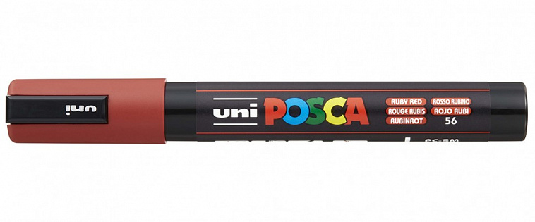 Маркер UNI "POSCA" PC-5M, 1,8-2,5 мм, наконечник пулевидный, цвет рубиновый 606x758