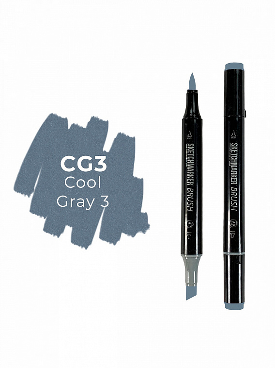 Маркер двухсторонний на спиртовой основе Sketchmarker Brush Цвет Прохладный серый 3 606x758