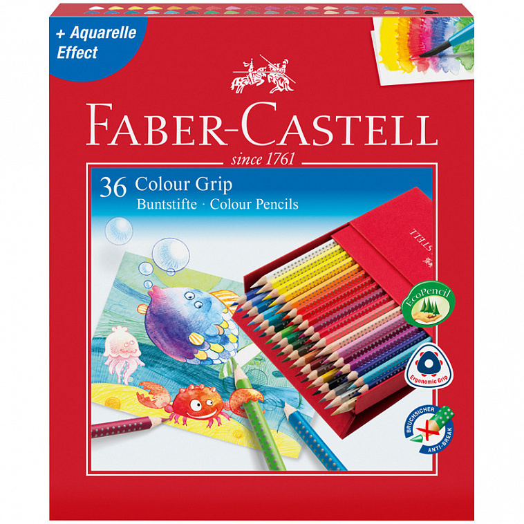 Набор карандашей акварельных Faber-castell "Colour Grip" 36 цв в пластиковой коробке  
