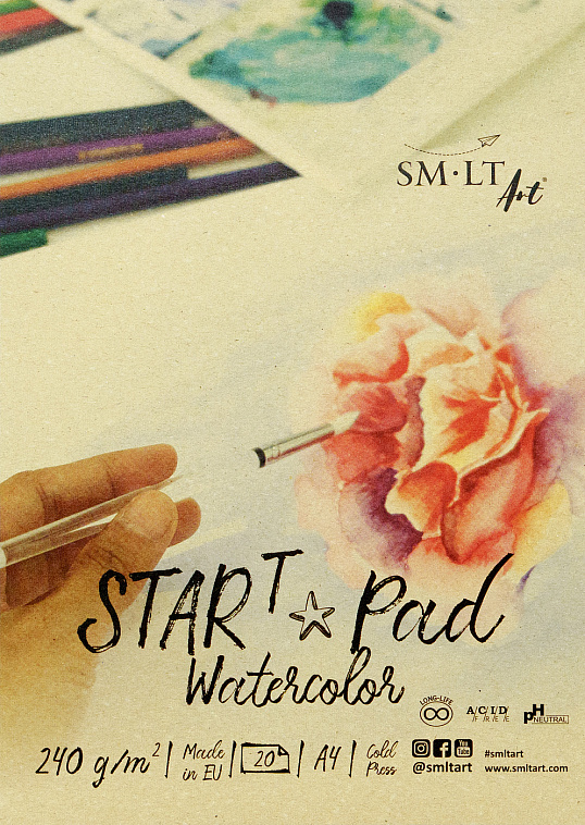 Альбом для акварели SMLT Art Start А3 20 л 240 г, фин, белая бумага, твердая обложка 606x758