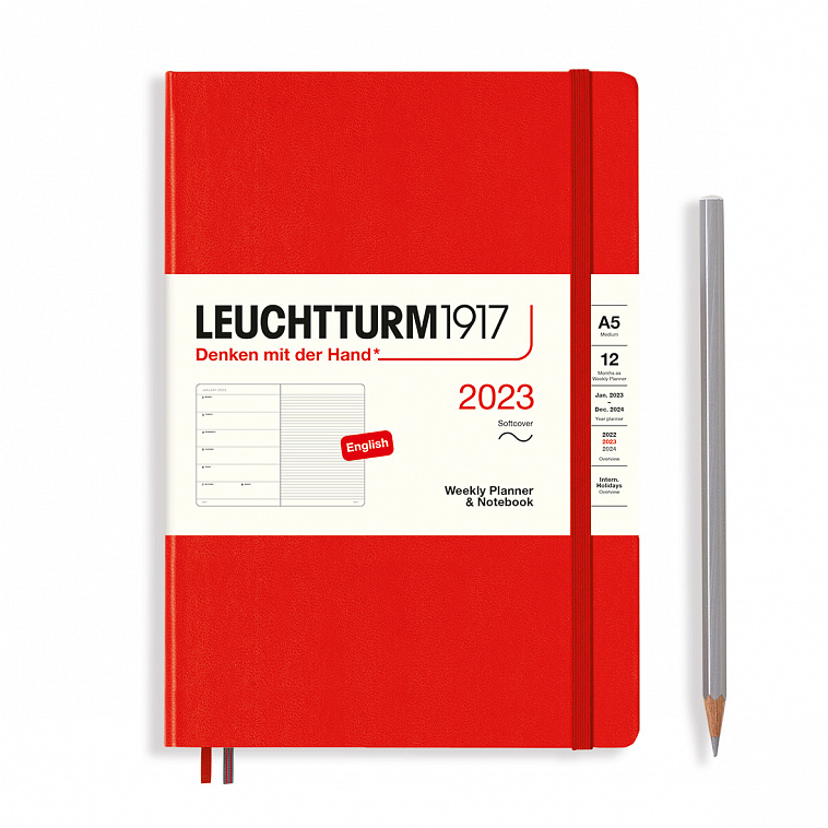Еженедельник датир. Leuchtturm1917 Medium A5 на 2023г, 72л, м. обл, цвет: Красный