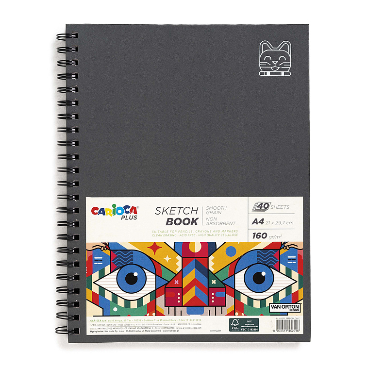 Скетчбук для рисования карандашами, мелками и маркерами на спирали Carioca Plus A4 40 л 160 г 606x758