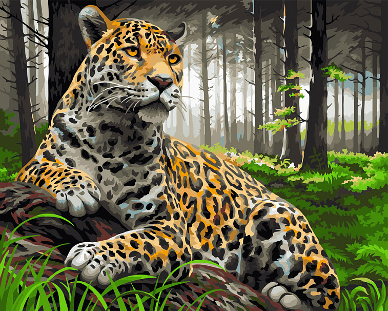 ♦Набор для живописи по номерам ФРЕЯ 40х30 см "Леопард на охоте"