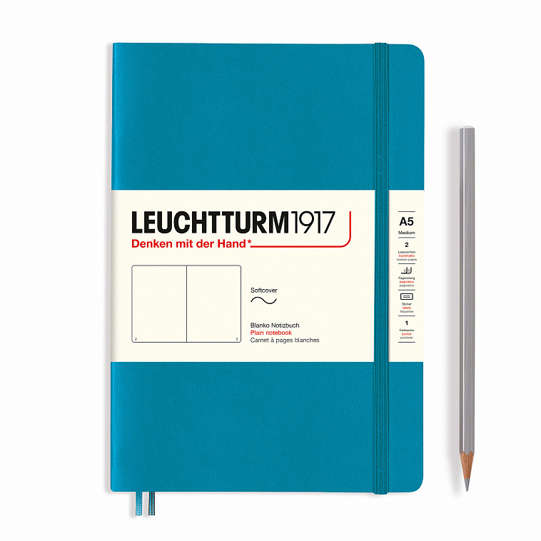 Записная книжка нелинованная Leuchtturm A5 123 стр., мягкая обложка, синий океан