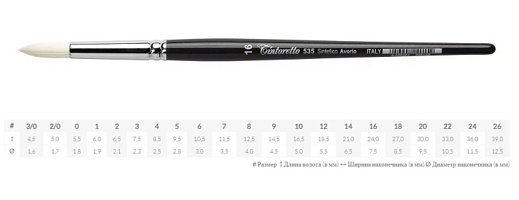 Кисть синтетика №5 круглая Tintoretto "Avorio" на короткой ручке 606x758