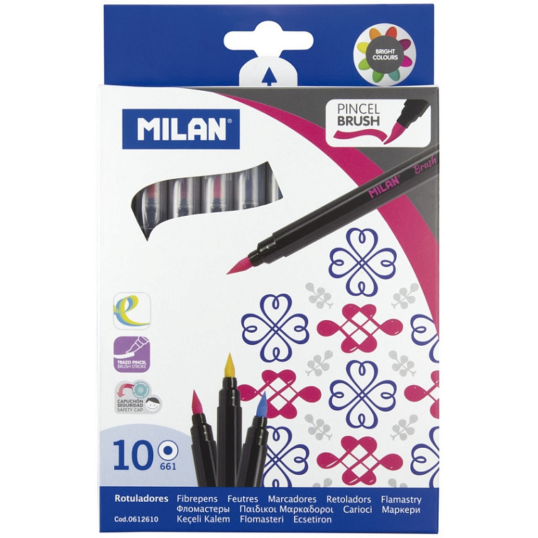 Набор фломастеров Milan "Brush" 10 цв в картонной упаковке 606x758