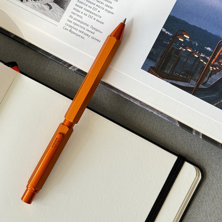 Ручка мультисистемная Rhodia, 3в1 (черный+красн+кар 0,5), корпус Оранжевый 606x758