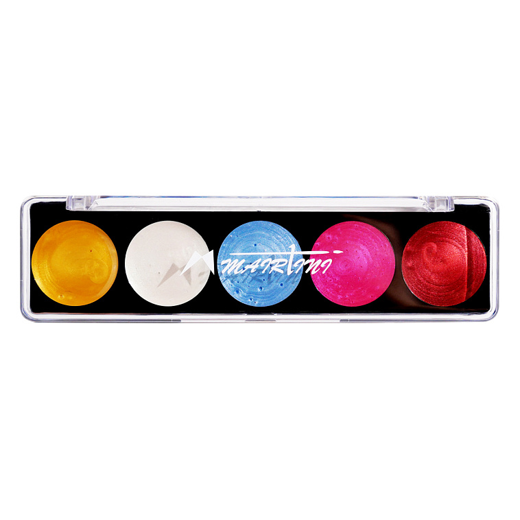 Набор акварели Mairtini "Metallic Pearlescent" 5 перламутровых цветов (Basic Color), палетка 606x758