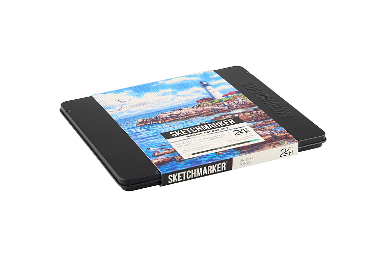Набор карандашей цветные Sketchmarker "Морской", 24 цвета, жестяной пенал 606x758