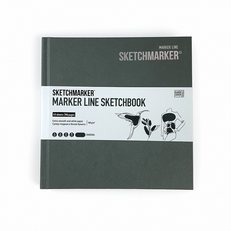 Скетчбук для маркеров Sketchmarker "MARKER LINE" 16,3х16,3 см 48 л 160 г твердая обл, угольный 606x758
