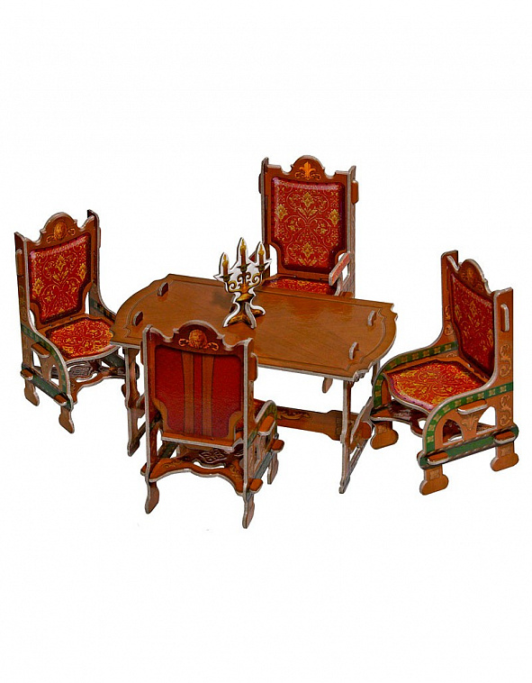 Объемный пазл, коллекционный набор мебели "Столовая" коричневая