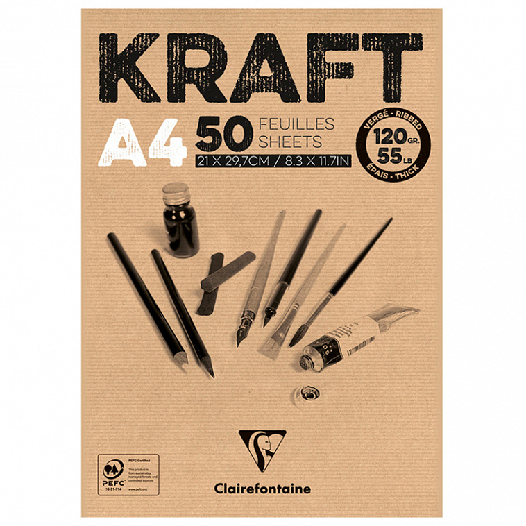Блокнот-склейка Clairefontaine "Kraft" А4 50 л 120 г, верже, крафт