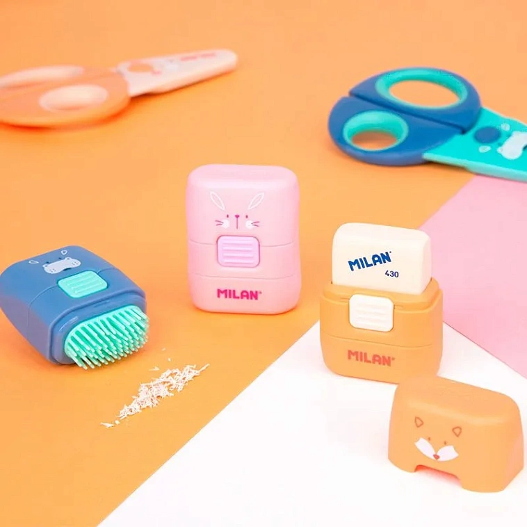Ластик и кисточка Milan "COMPACT Fun Animals+1" запасной ластик 430 в блистере 3,9х2,9х0,9 см 606x758