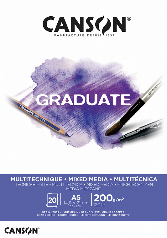 Альбом-склейка для смешанных техник Canson "Graduate Mix Media" A5 20 л 200 г