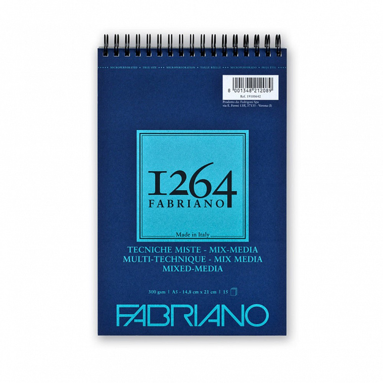 Альбом для смешанных техник на спирали Fabriano "1264 MIX MEDIA" 14,8х21 см 15 л 300 г