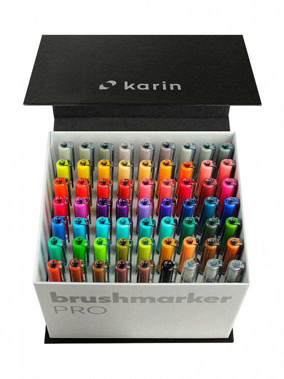 Набор маркер-кистей Karin "Brushmarker Pro" 60 цв. + 3 маркера-блендера