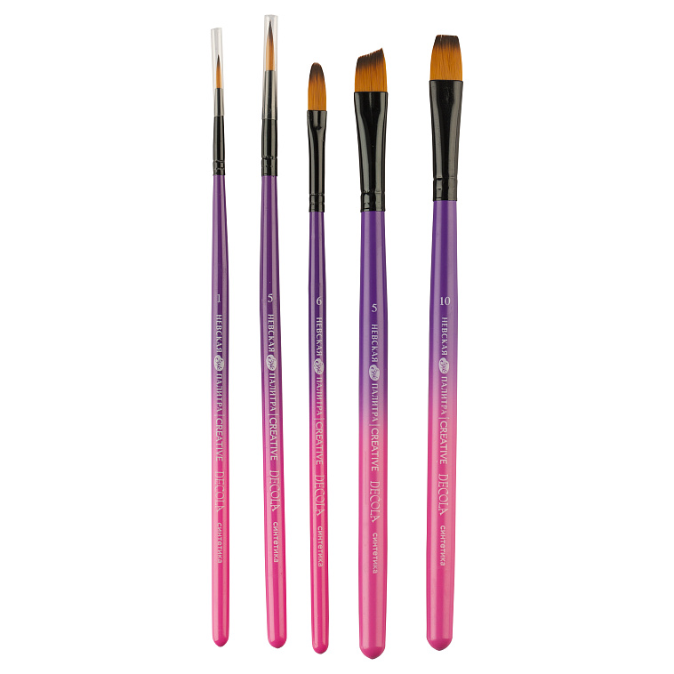 Набор кистей синтетика Decola №4, 5 шт (№ 1, 5 круглая, короткая ручка; № 10 плоская, короткая ручка 606x758