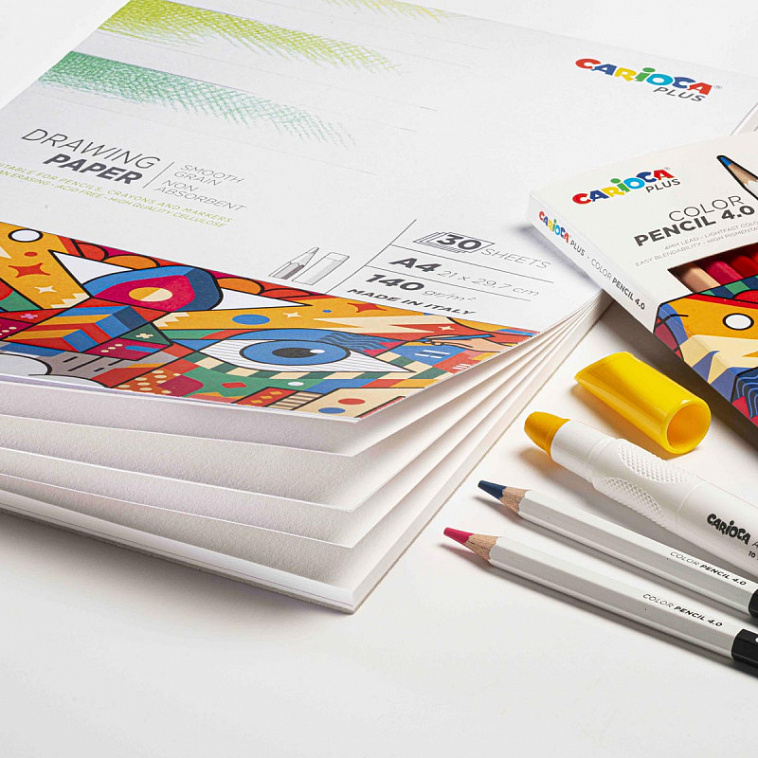 Альбом для рисования карандашами "Carioca Plus" A4 30 л 140 г, 30 см  папка