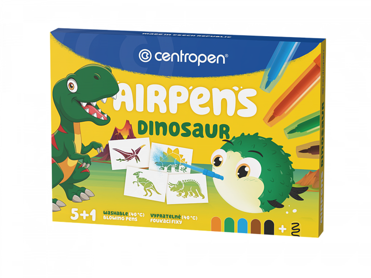 Набор воздушных фломастеров Centropen "AirPens Dinosaur" 8 цв+1черн+8 трафаретов+10 л А4 цв 606x758