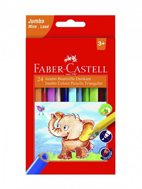 Набор карандашей цветных Faber-castell "Jumbo" 24 шт с точилкой в картоне  