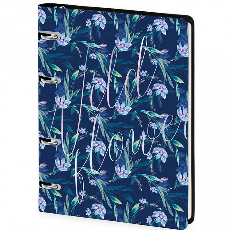 Тетрадь на кольцах ЛАЙТ, кожзам, Greenwich Line "Romance. Blue flowers" А5 80 л, тон. блок