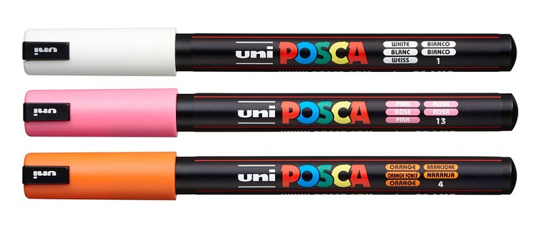 Набор маркеров POSCA PC-1M, 3 шт,R, белый/оранжевый/розовый, в блистере 606x758