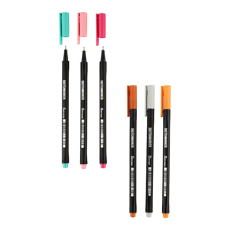 Набор цветных линеров Sketchmarker "Artist Fine Pen" Retro 6 цветов в картонной упаковке 606x758