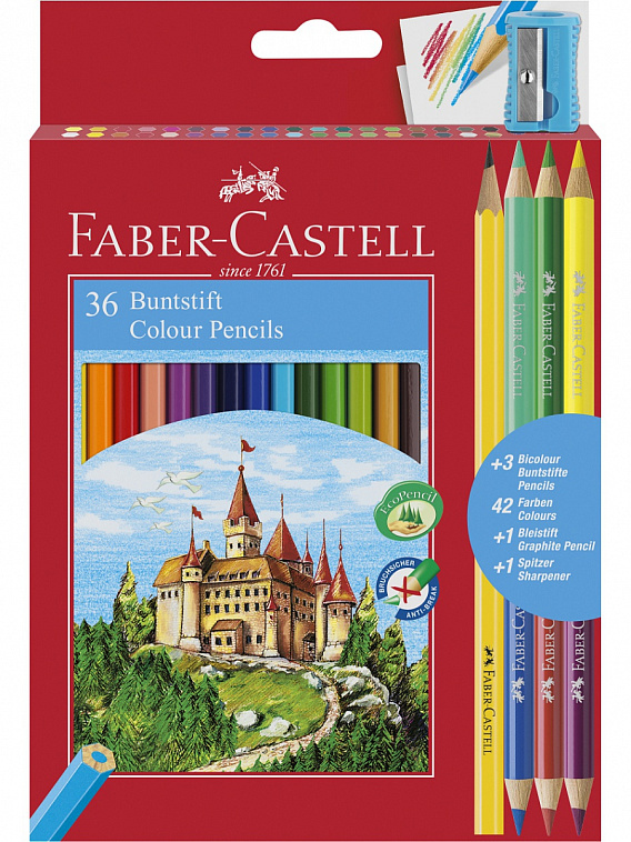 Набор карандашей цветных Faber-castell "Замок" 36 цв+ 3 двухцв. кар.+ точилка, в картоне