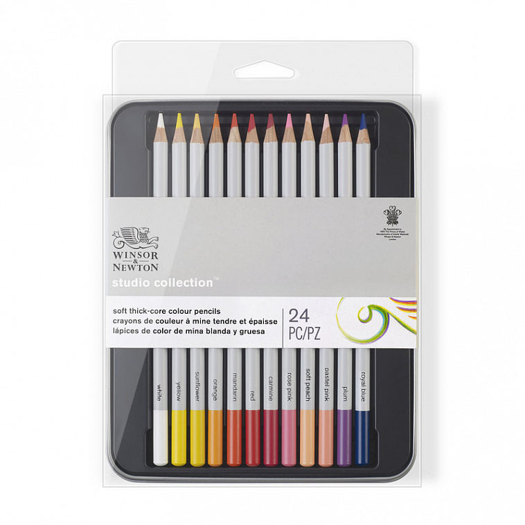 Набор карандашей цветных Winsor & Newton 24 цветов, в металлической коробке